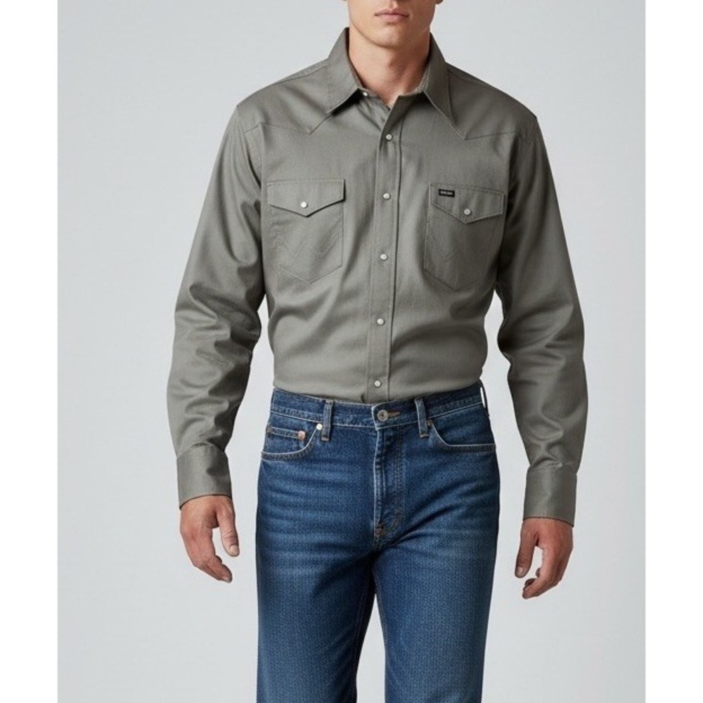 WRANGLER Cowboy Cut Mens XL Gray Western Work Shirt Pearl Snap MS721SL NWT